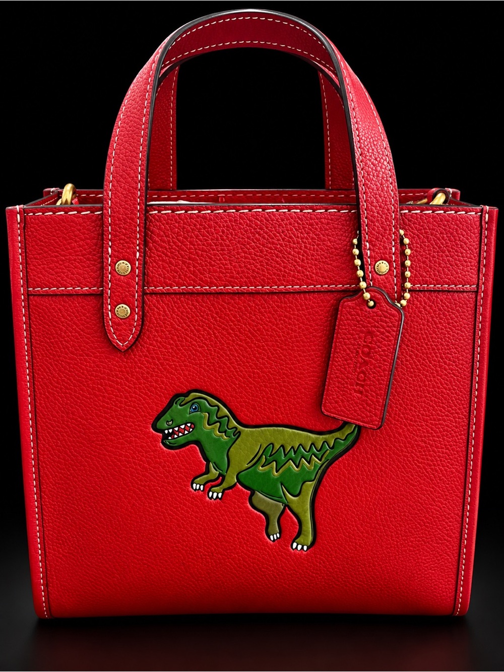 COACH Rexy Dinosaur Red Leather Crossbody Tote Bag with Adjustable Guitar Strap